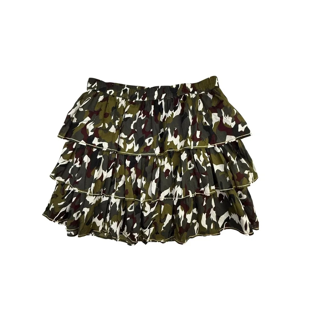 Lane Bryant Skirt Womens 14/16 Green Camo Tiered Ruffle Metallic Trim Cotton NWT - Picture 1 of 9